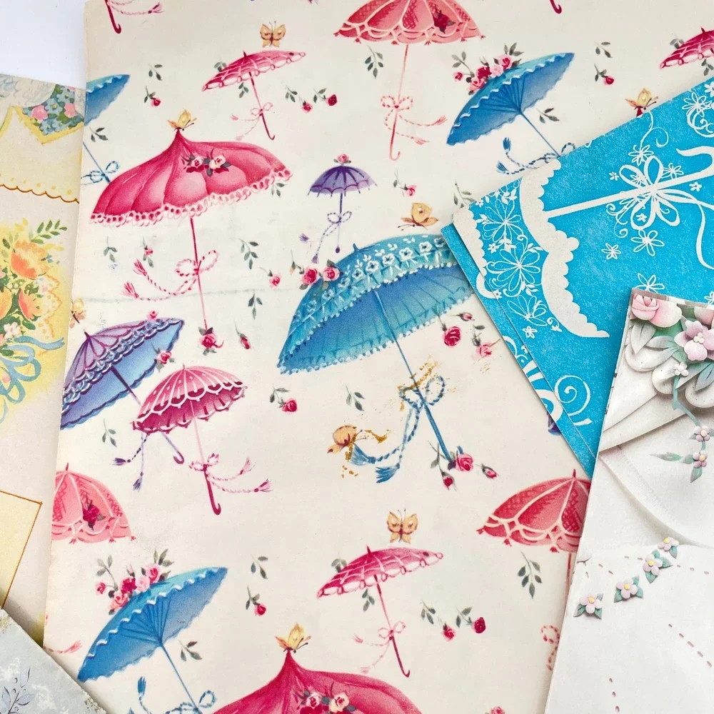 Vtg Variety Gift Wrap 4 Ribbon Lot Baby Wedding Shower Mid Century Junk Journal